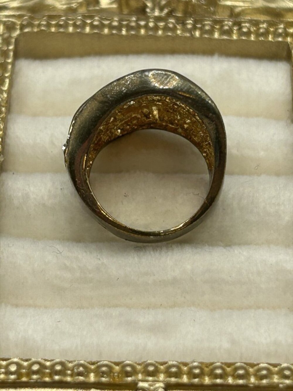 Vintage Greek Key Rhinestone Wide Band Costume Ring Gold Tone Size 5 Chunky Fun - Picture 4 of 12